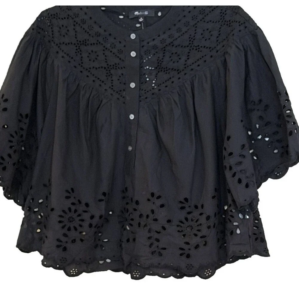Madewell Black Eyelet Button-Front Blouse - Picture 7 of 8